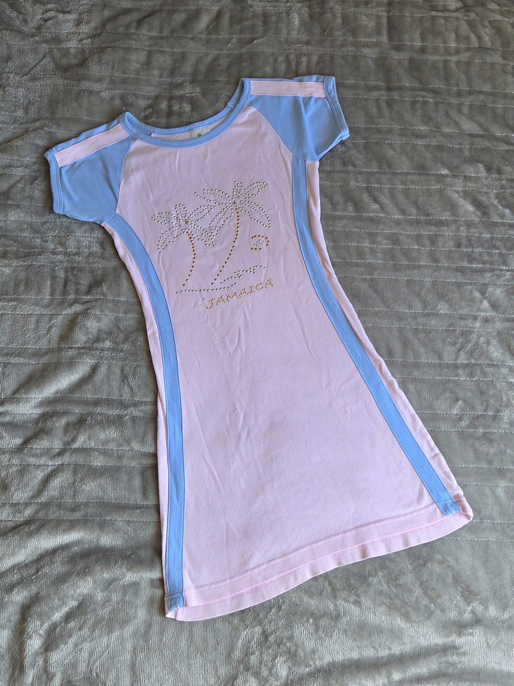 Vintage Pink & Light Blue Palm-Embellished Mini Dress
